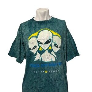 Vintage 90s Space Alien Third Encounter UFO Acid Drip Tie Dye T-Shirt XL